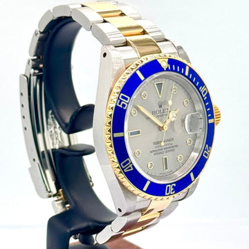 Rolex 16613 Submariner Halfgold Automatic Diamond And Blue Sapphire Index Watch, 40mm
